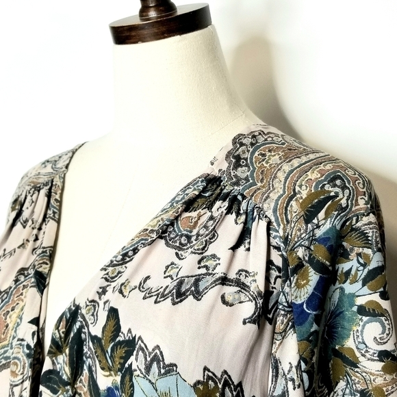 Free People XS High Plains Paisley Floral Balloon Sleeve Boho Short Mini Dress - Picture 6 of 12